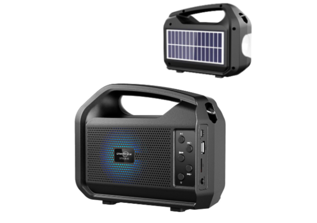 Linterna radio parlante bluetooth con panel solar (4 en 1)