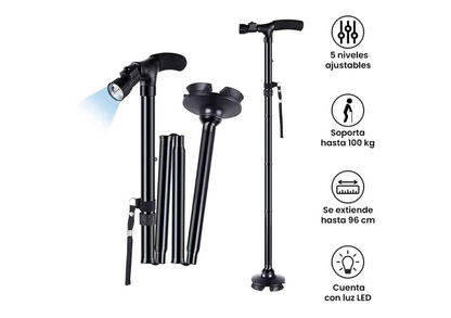 Bastón Plegable con Luz Led Almohadillas Antideslizantes Ortopédico